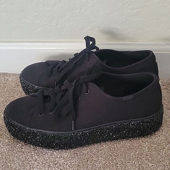 Black dazzle keds platform tennis shoes sneakers 8.5 - Picture 6 of 9